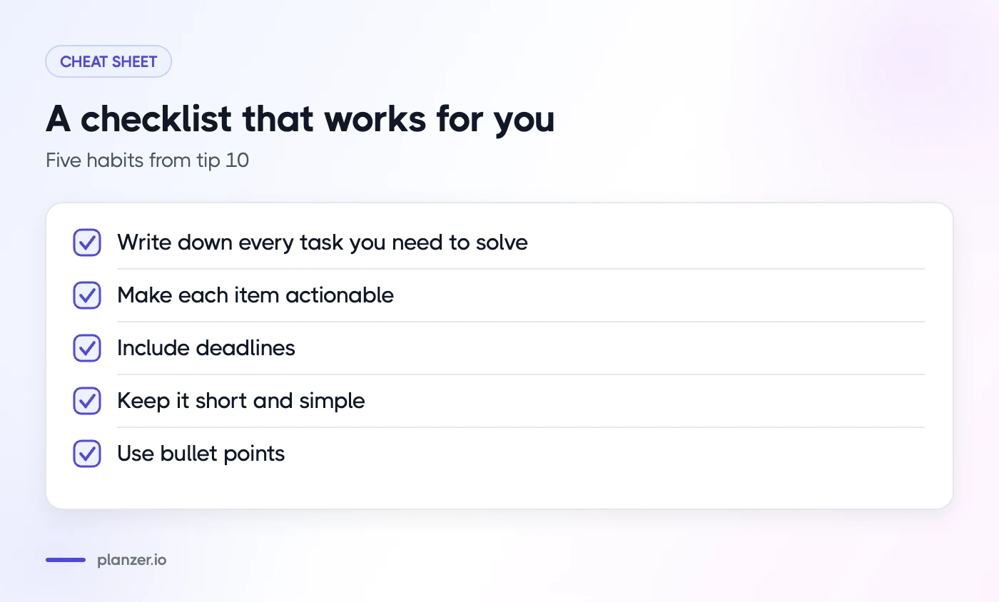 17 Tips To Manage Your Freelance Projects Five-point checklist for writing a freelance task checklist: actionable items, deadlines, short and simple