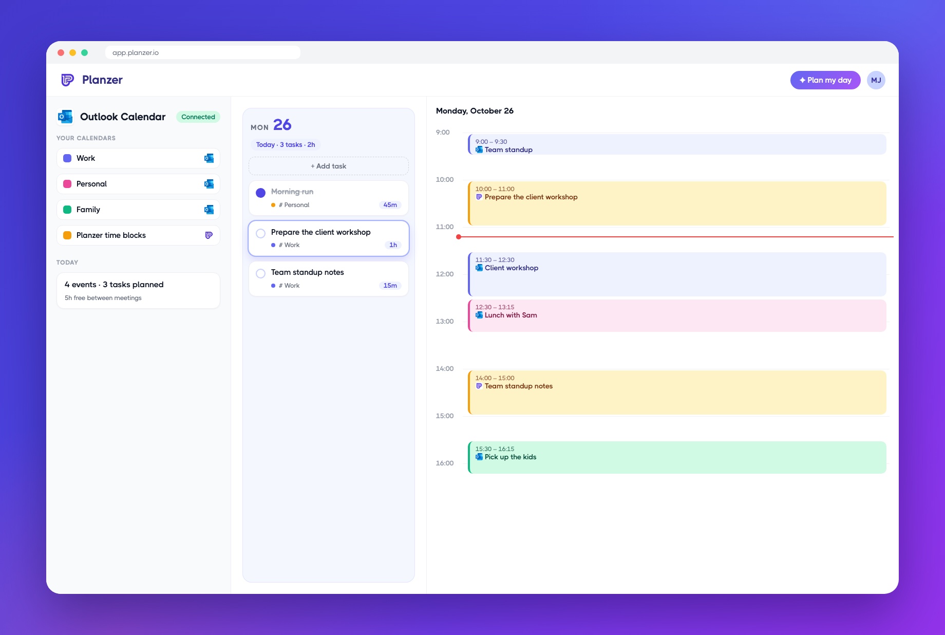 Outlook Calendar items next to your week in Planzer